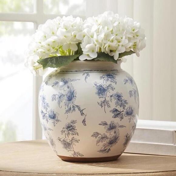 Other - 8" Blue Floral Round Ceramic Vase - My Texas House 2025